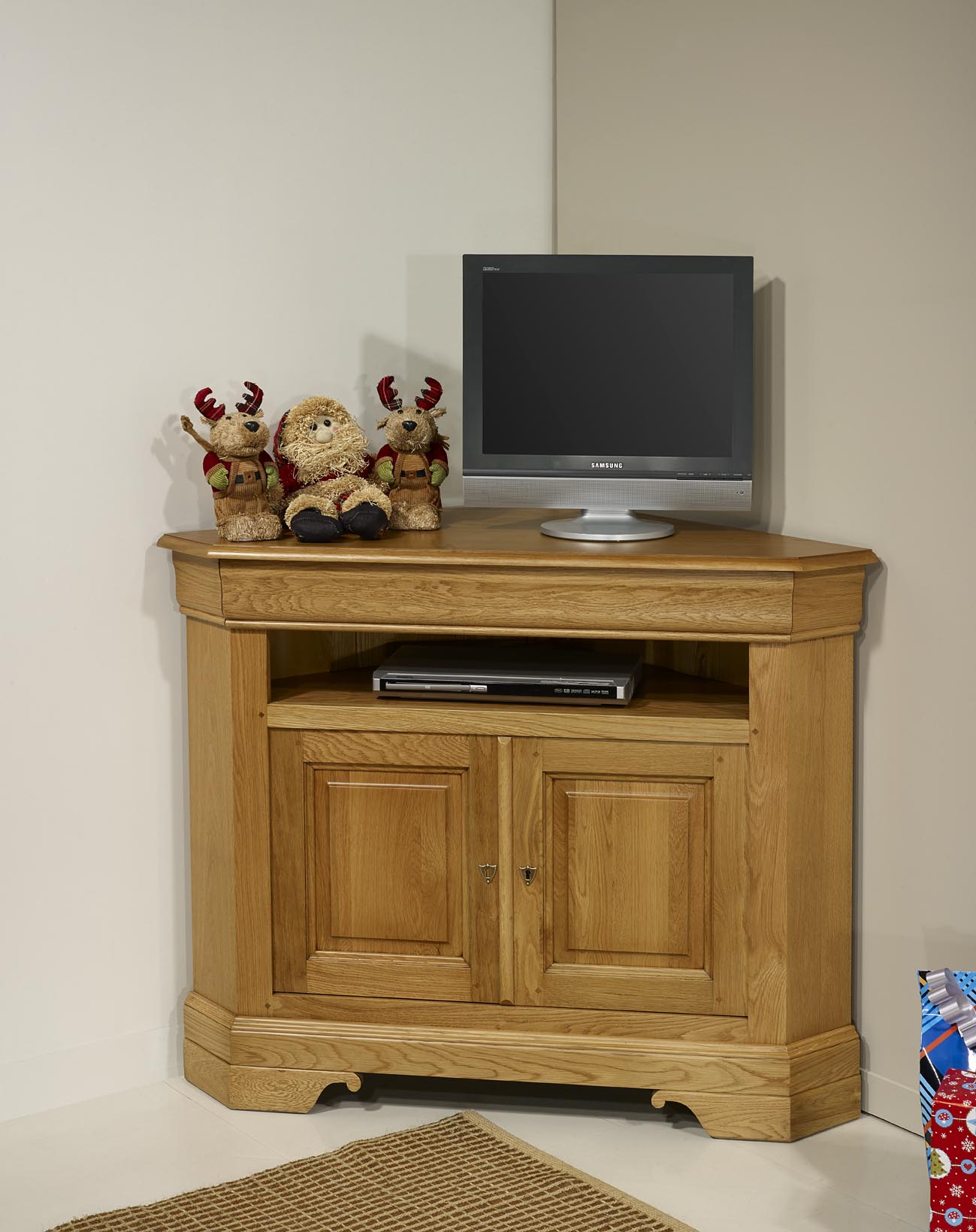 Meuble tv d'angle style louis philippe merisier