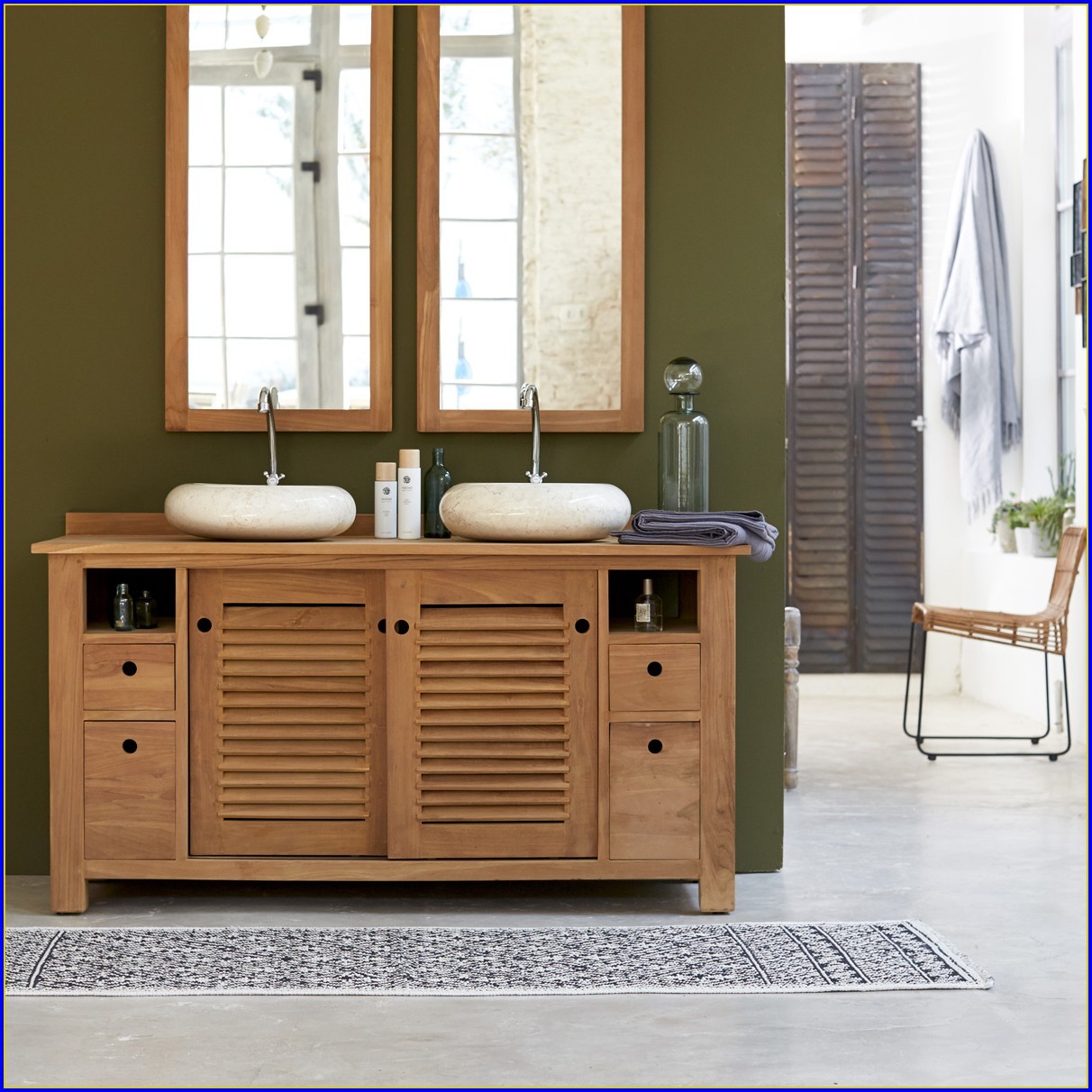 Meuble d'angle salle de bain teck