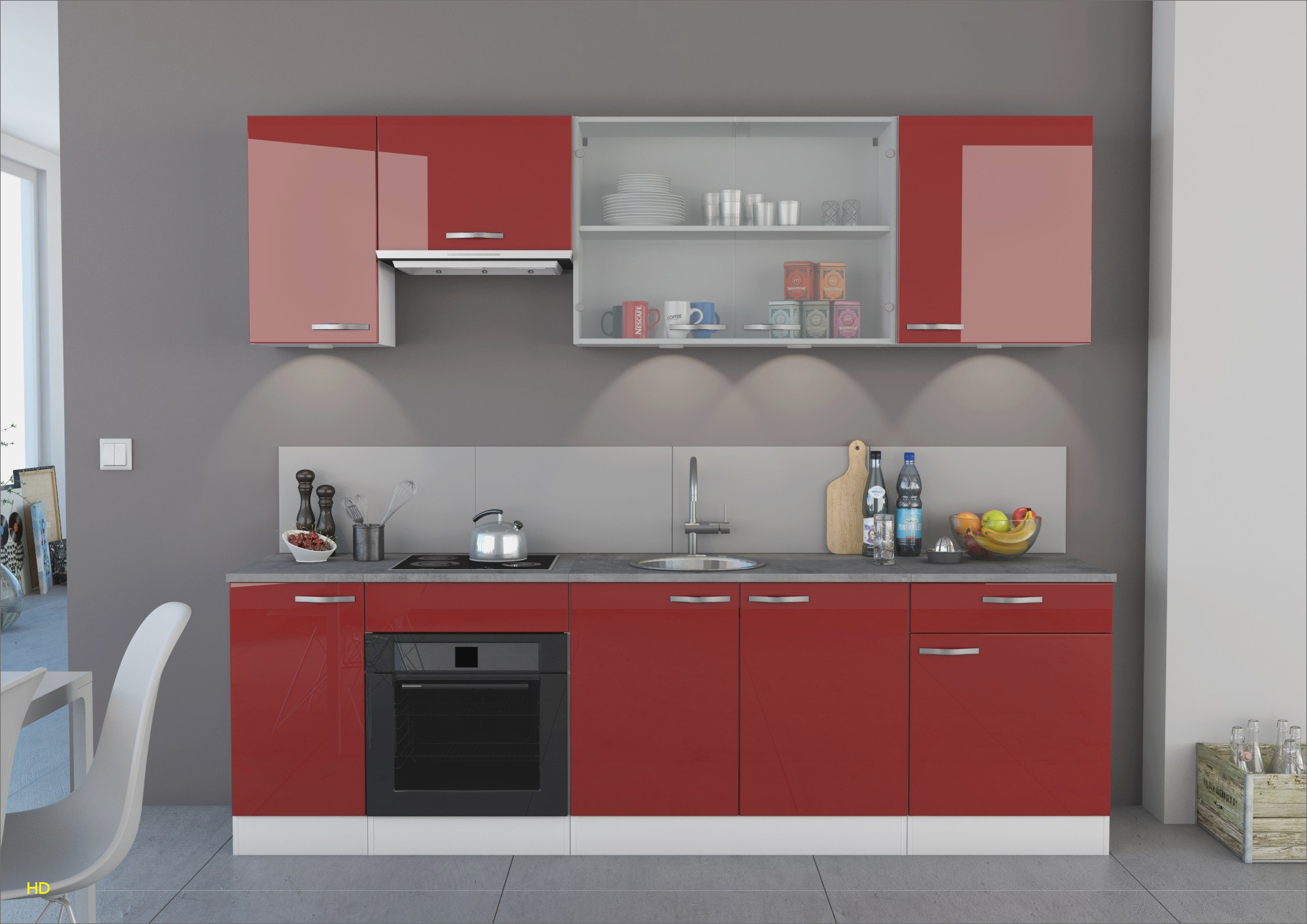 Meuble haut cuisine rouge laqué
