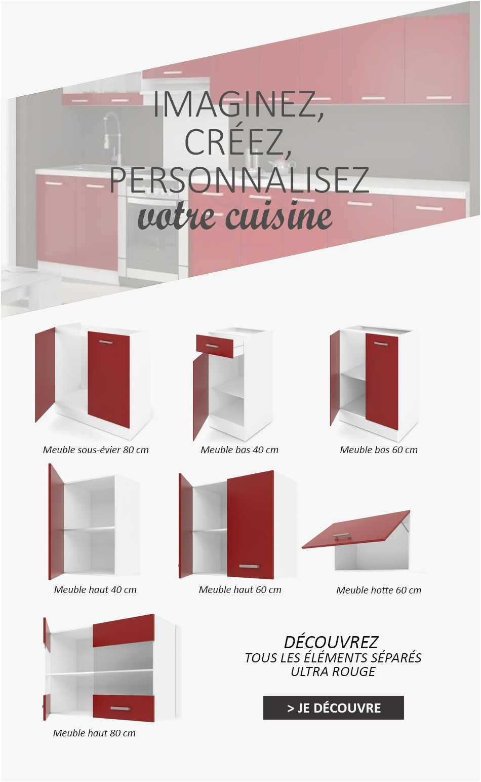 Meuble cuisine haut rouge mat