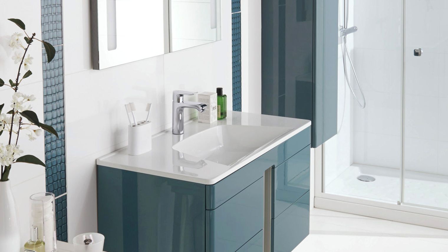 Meuble de salle de bains d'angle taupe waneta