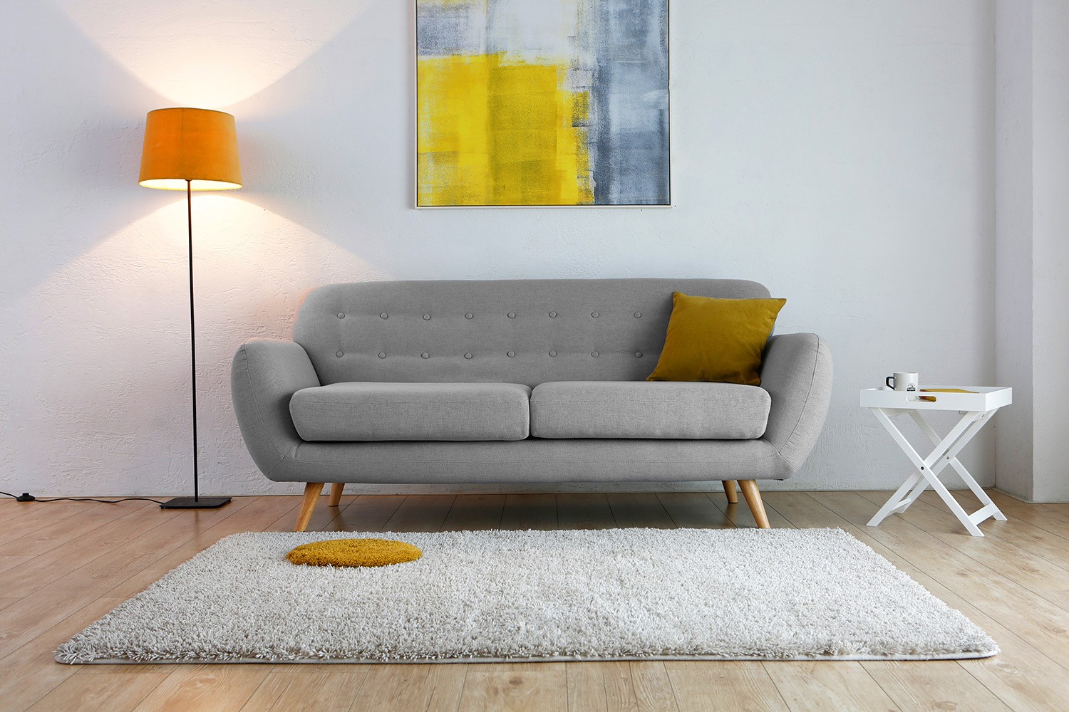 Salon scandinave canape gris