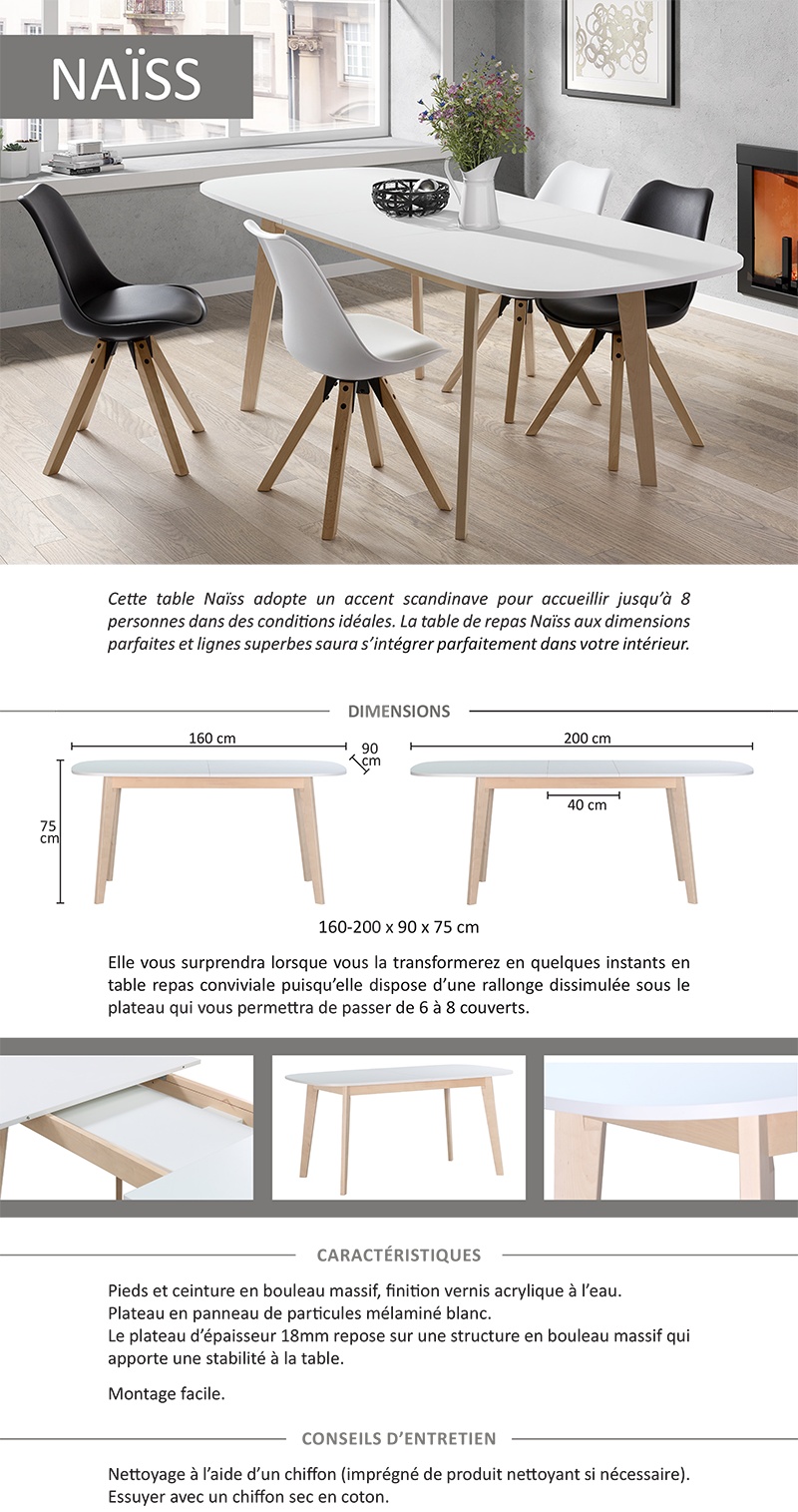 Table scandinave 8 places