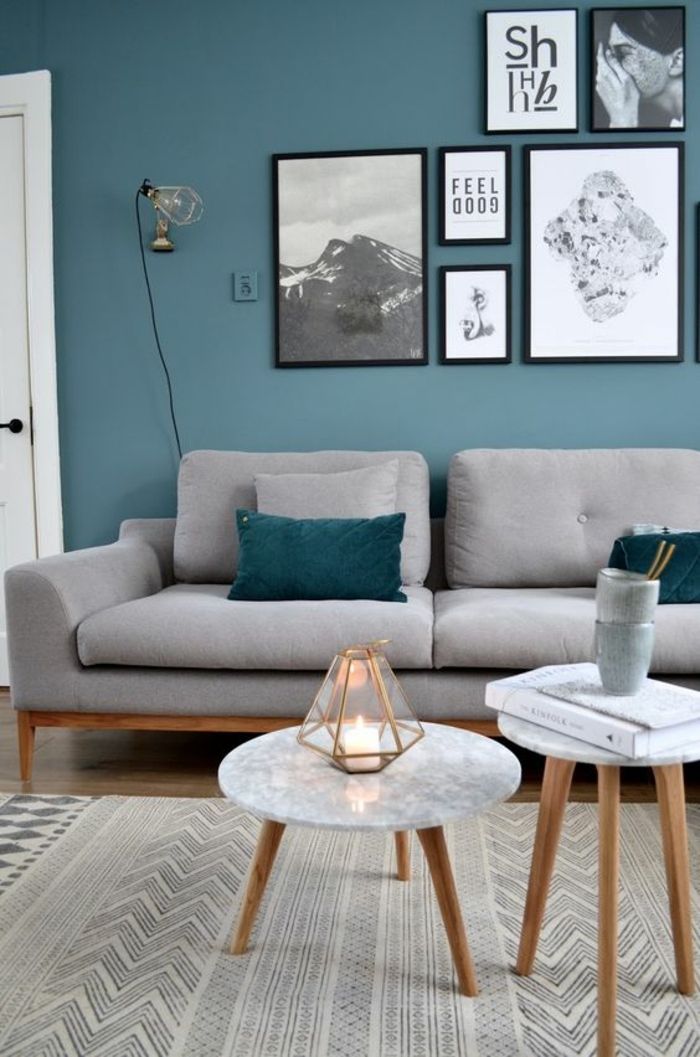 Salon bleu gris scandinave