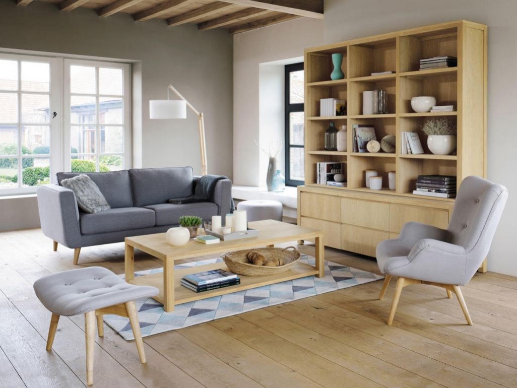 Salon scandinave blanc et pastel