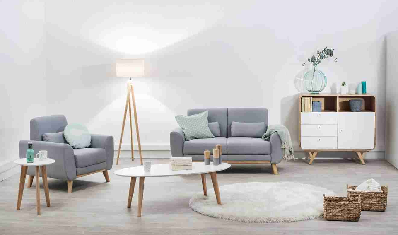 Salon scandinave jaune gris