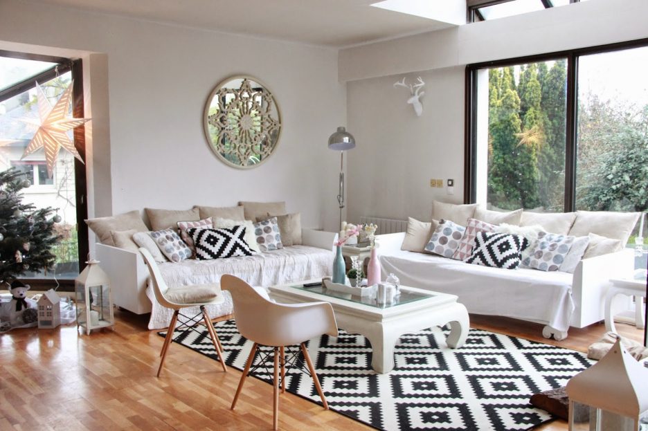 Salon style scandinave gris et jaune