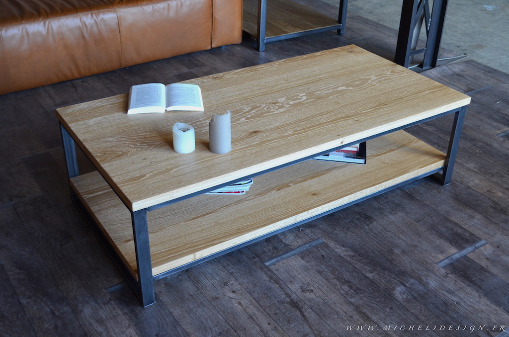 Table basse en bois 2 plateaux