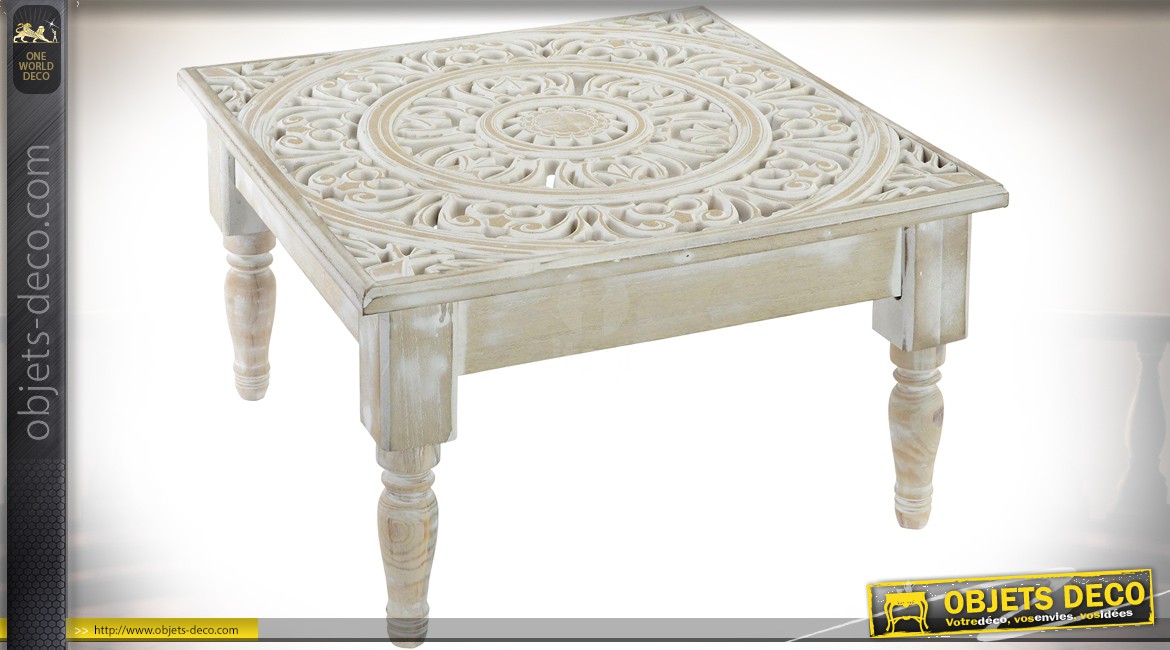 Table basse ronde bois vieilli
