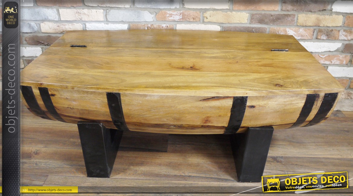 Table basse bois metal coffre