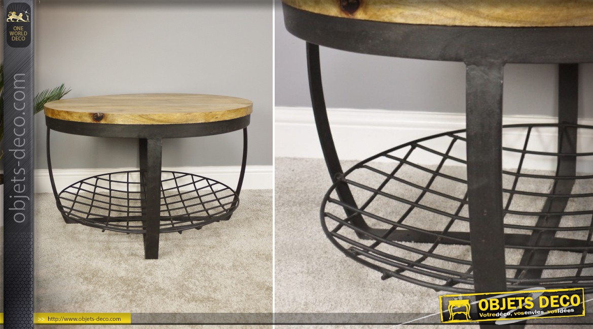 Table basse ronde bois metal industriel
