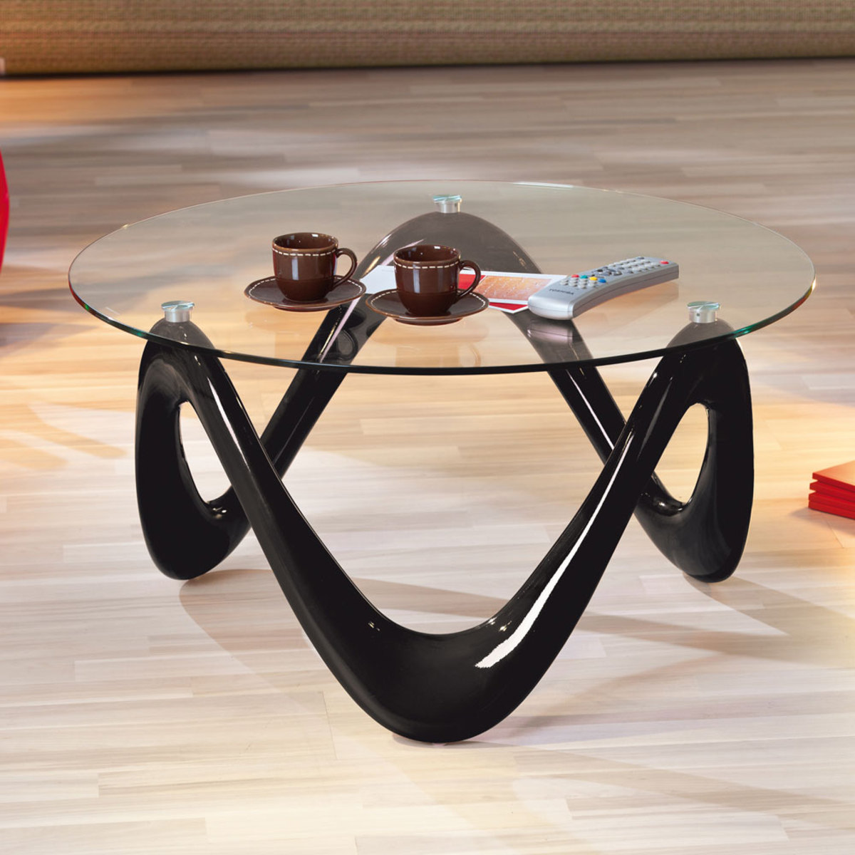 Table basse ronde en verre noir