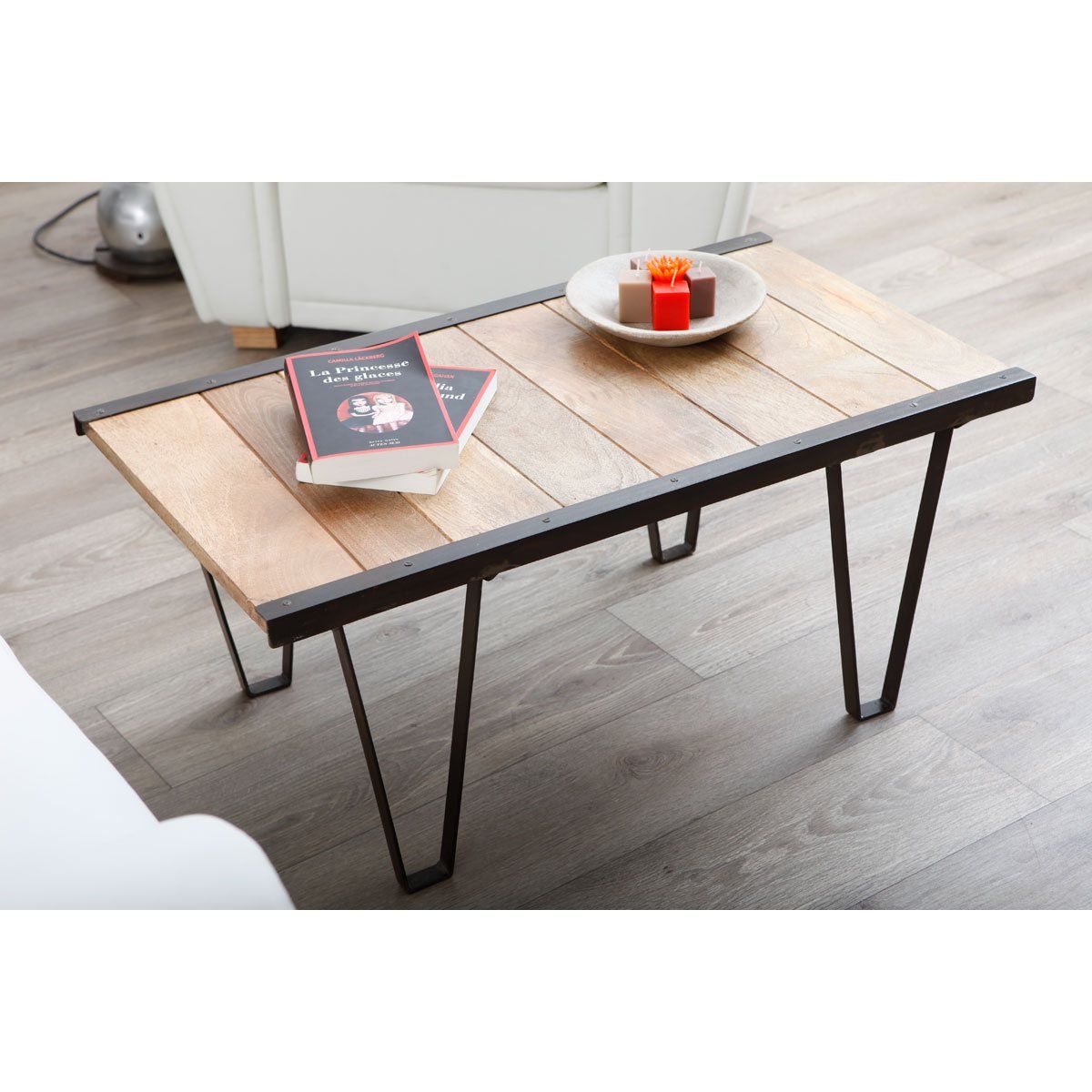 Table basse industrielle bois massif industria