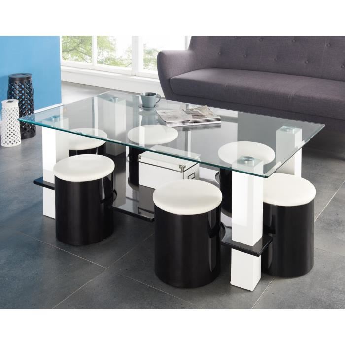 Table basse ronde avec tabouret