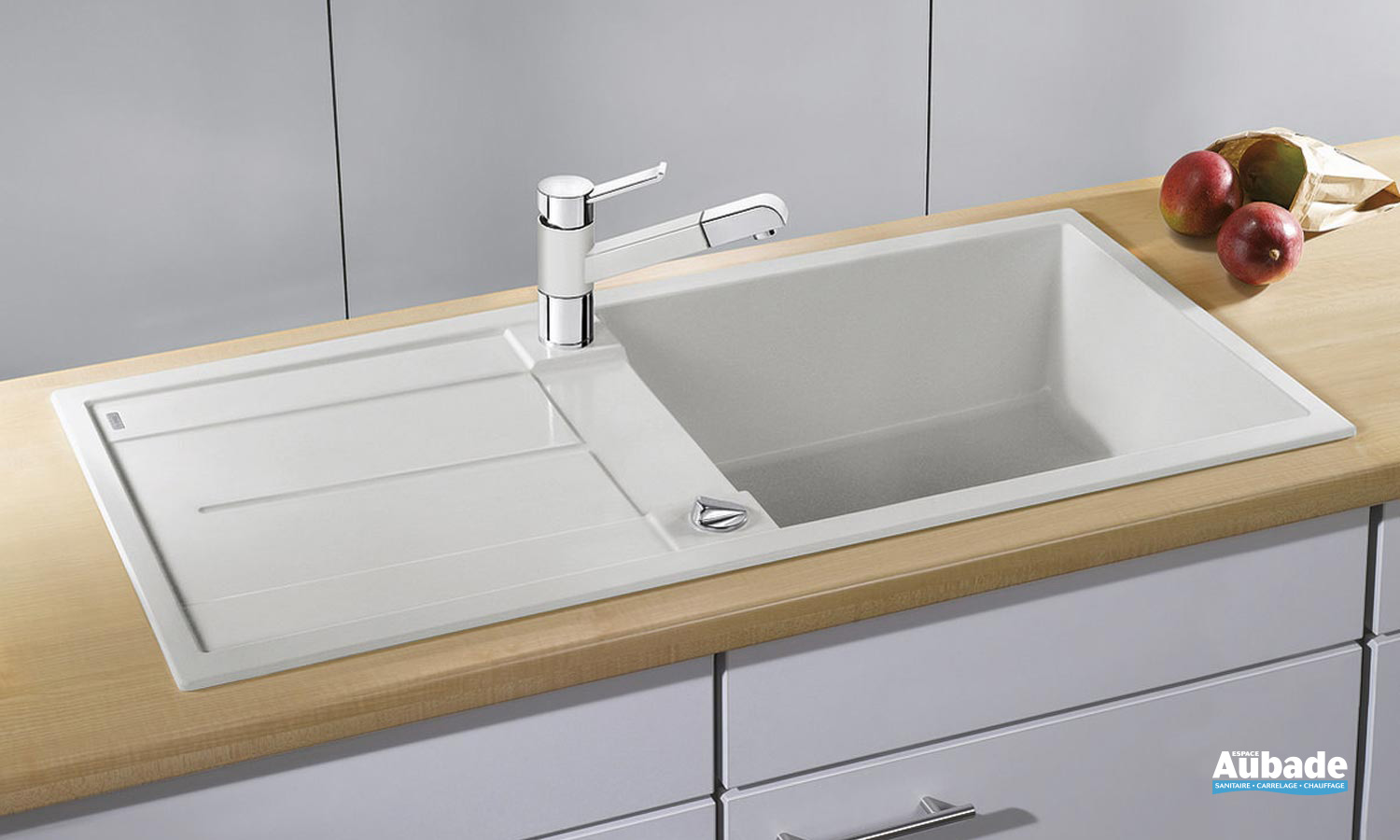 Evier cuisine 2 bacs blanco