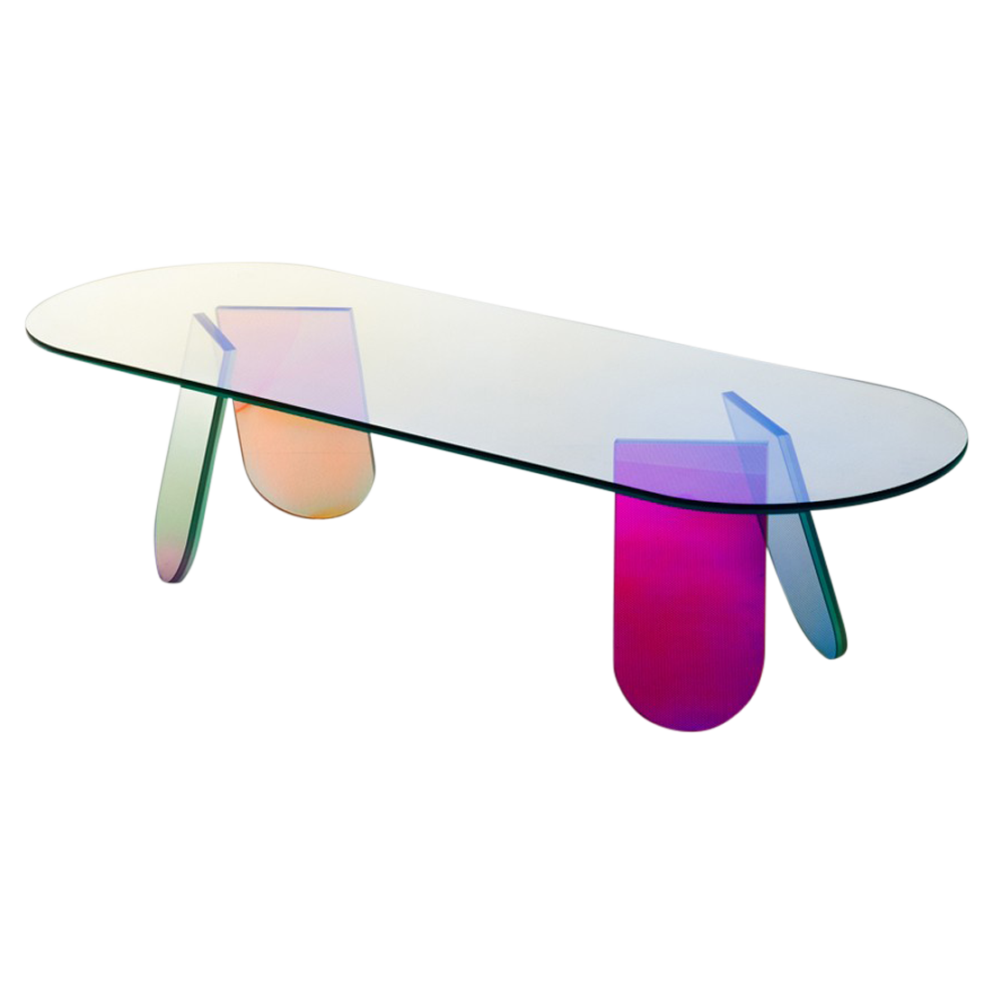 Table basse en verre multicolore