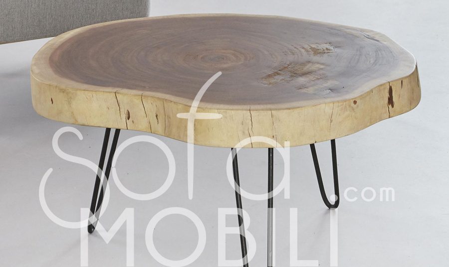Table basse ronde verre et bois flotté