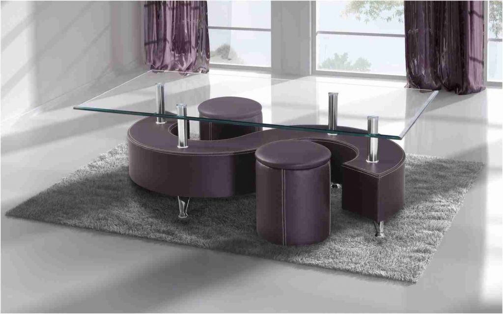 Table basse ronde wengé + 4 poufs