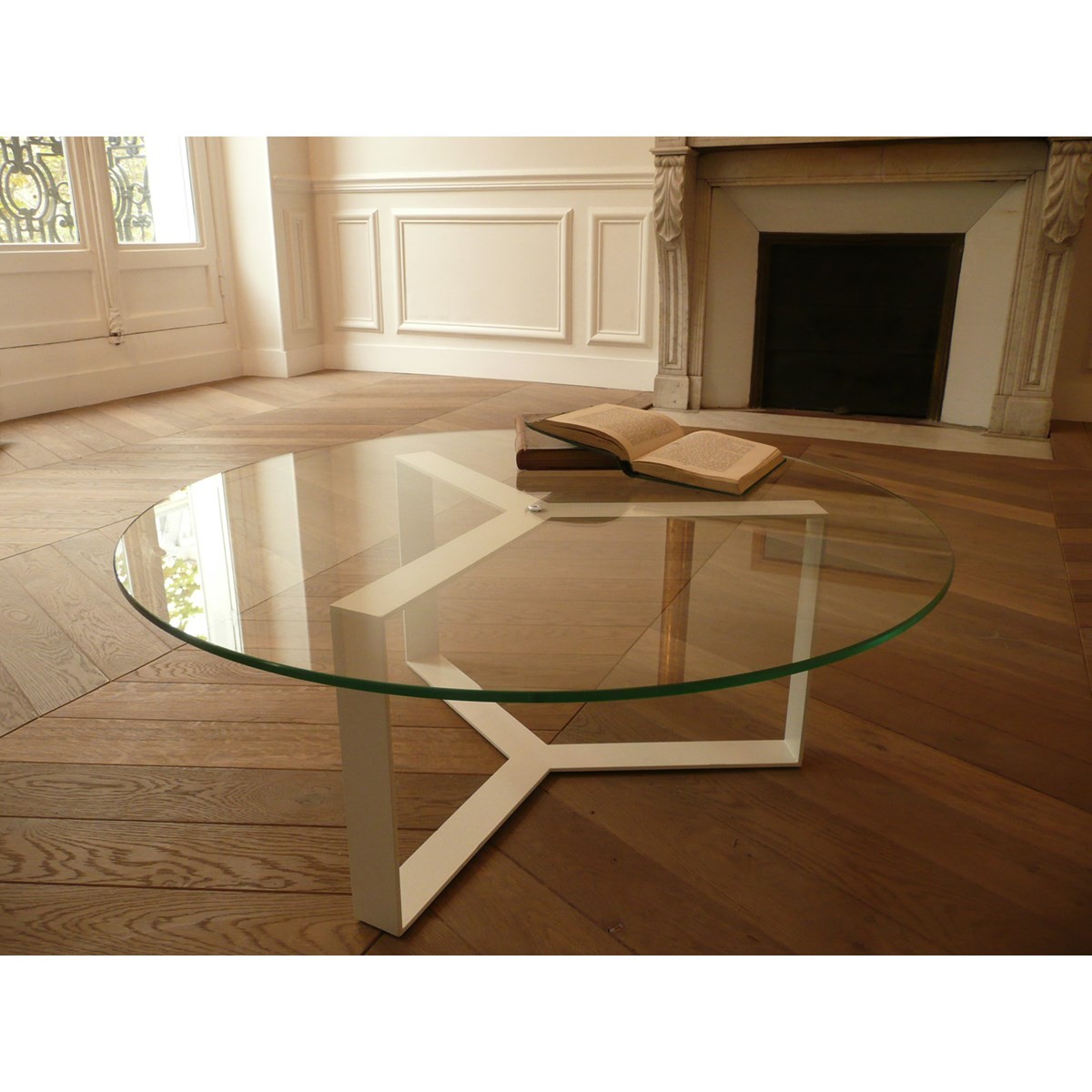 Table basse acier bois verre
