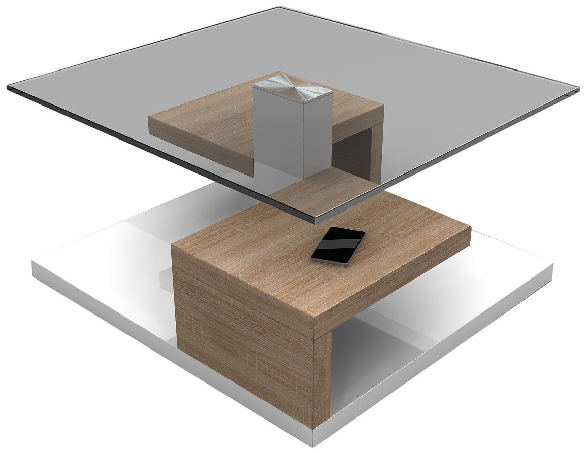 Table basse carre en bois et verre