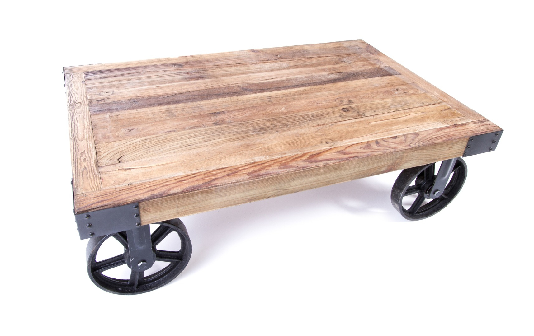 Table basse industrielle vieux bois