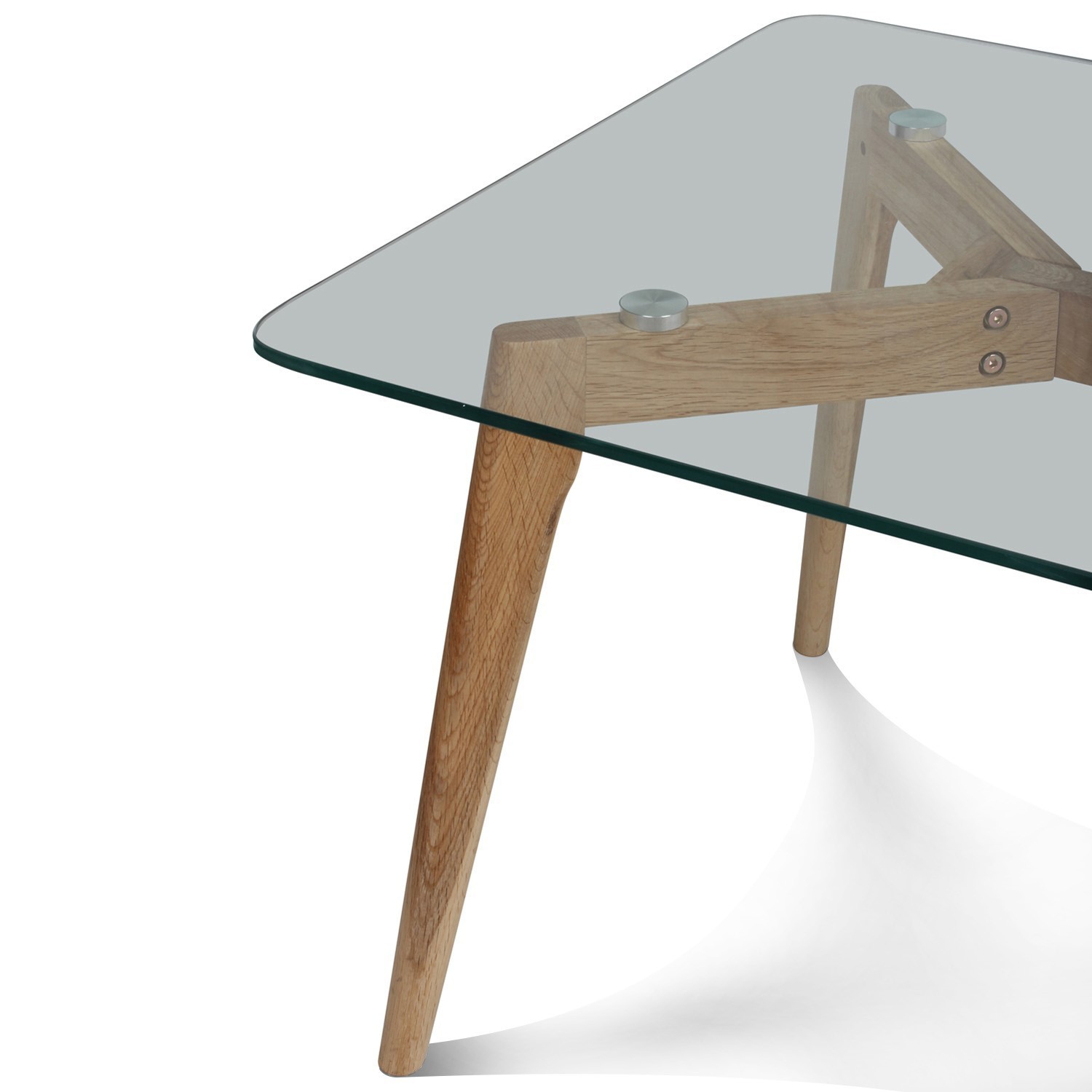 Table basse pied bois et plateau verre