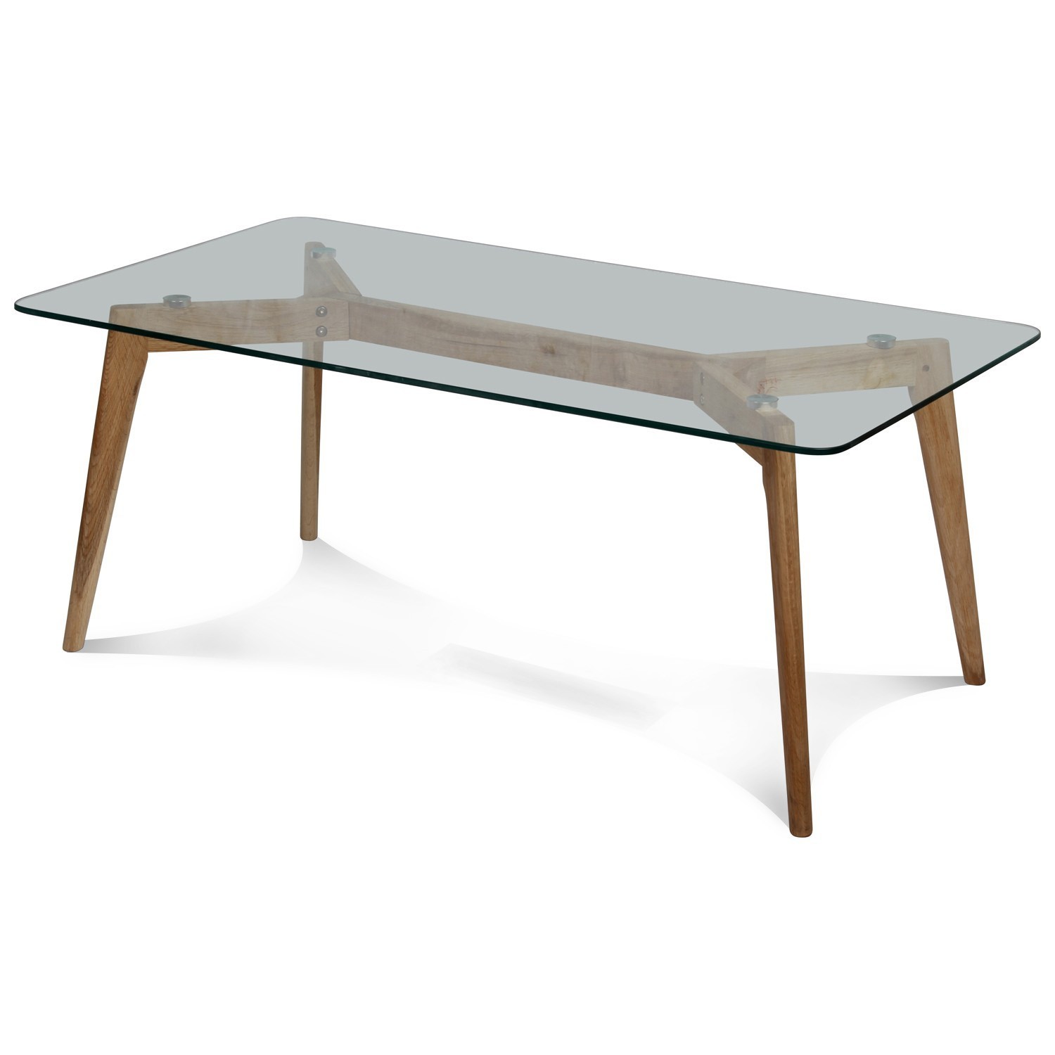 Table basse en verre avec pied en bois